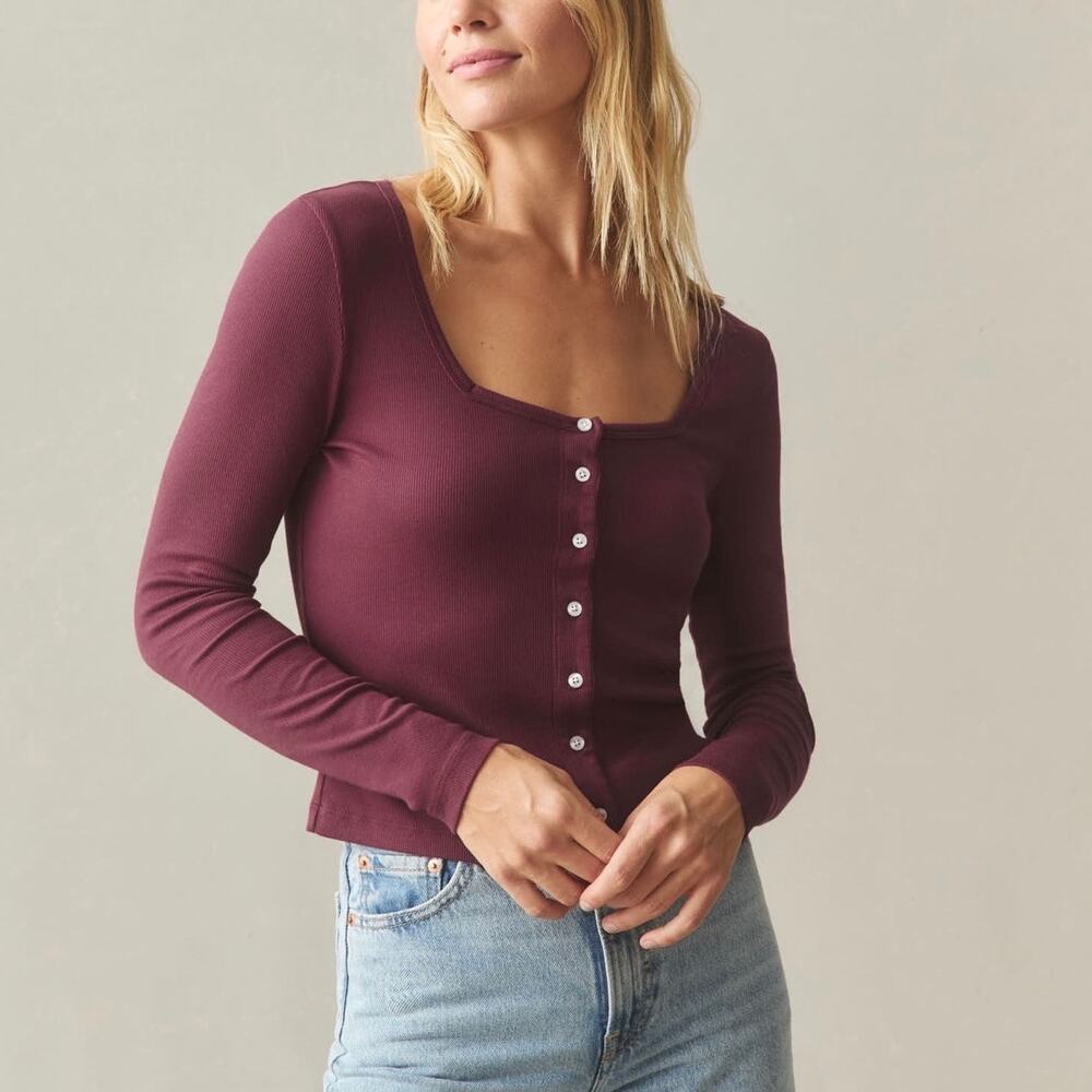 American Giant Women's Luxe Rib Square Neck Cardigan Pomegranate Medium NWOT